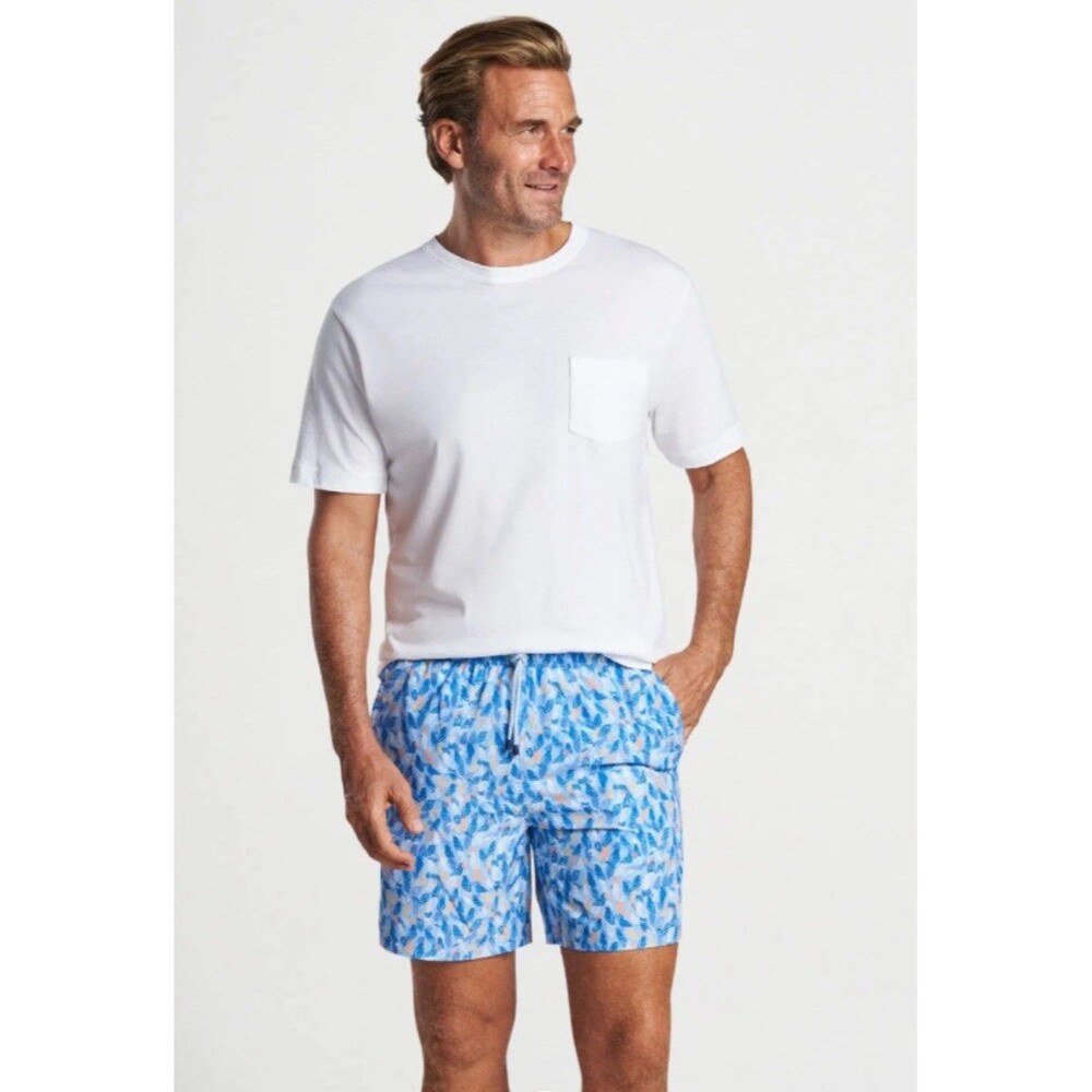 Peter Millar Parrot Talk Swim Trunks Blue Tropical Bird Beach Men's Size S